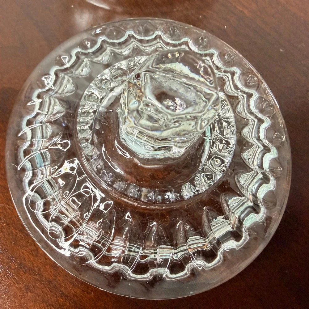 Vintage Federal Windsor Glass Sugar Jam‎ Jar Lid Vanity Button and Cain Pattern